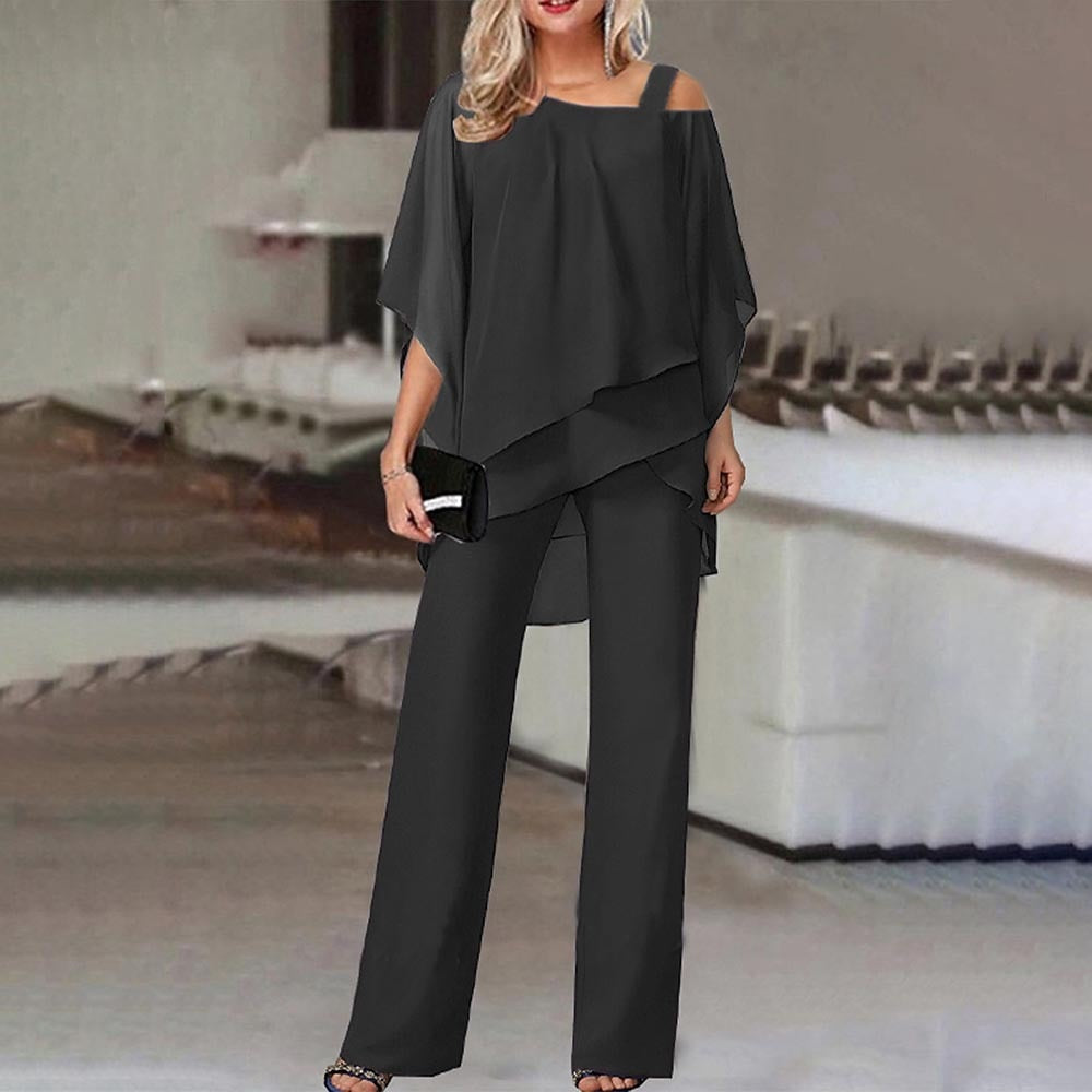 Set 2 pezzi da donna, spalla fredda, poliestere fluido