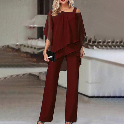 Set 2 pezzi da donna, spalla fredda, poliestere fluido