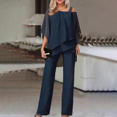 Set 2 pezzi da donna, spalla fredda, poliestere fluido