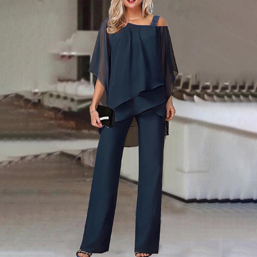Set 2 pezzi da donna, spalla fredda, poliestere fluido