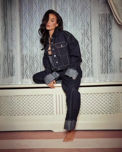 Dos piezas en mezclilla con chaqueta de mezclilla y pantalones largos - mujer