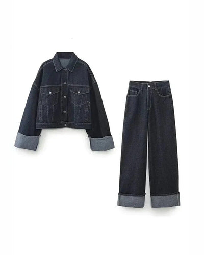 Dos piezas en mezclilla con chaqueta de mezclilla y pantalones largos - mujer