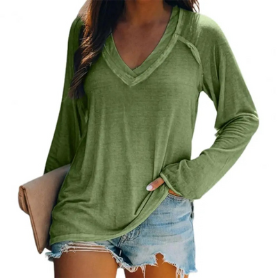 Eleanor - Élégante chemise blanche à manches longues et col en V avec coupe-vent pour femme