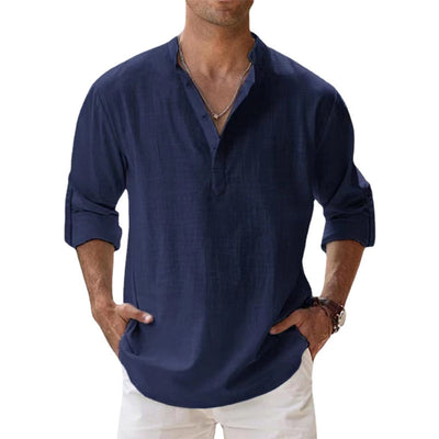 Lunari - Chemise homme en lin à col Henley