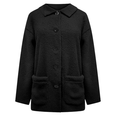 Morbido cappotto invernale da donna con abbottonatura e fodera in peluche