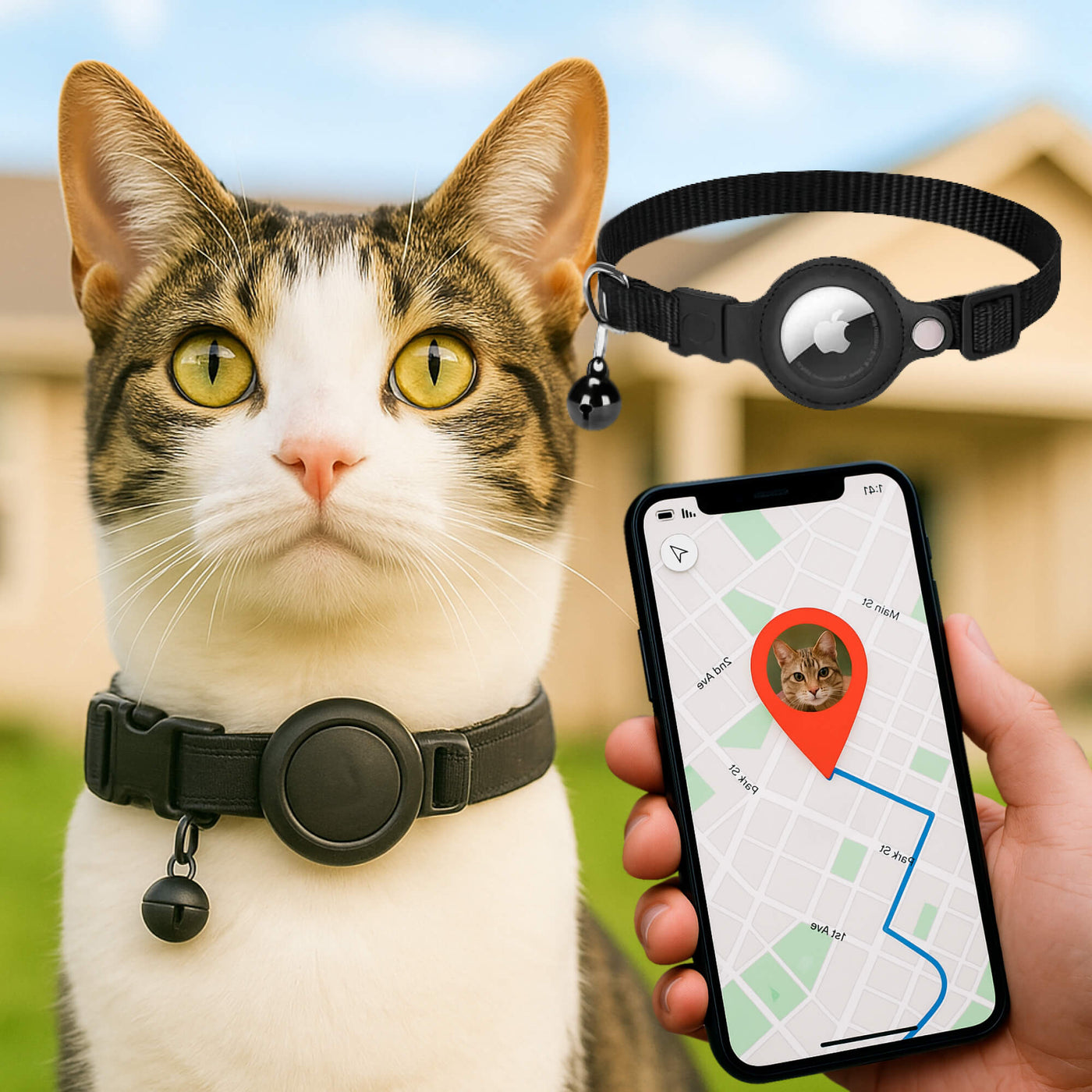 Collare GPS tracker per gatti | Sgancio rapido, design riflettente e resistente per avventure all'aperto in tutta sicurezza