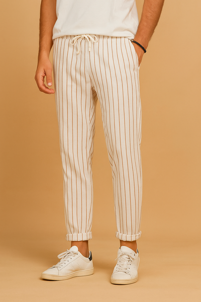 Pantalon en lin rayé pour homme au look estival décontracté