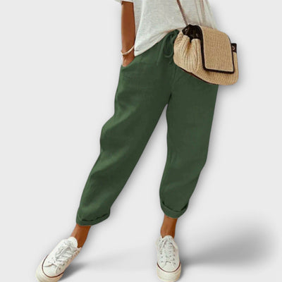 Pantalones de lino ligeros de verano para mujer: corte elegante y transpirable.
