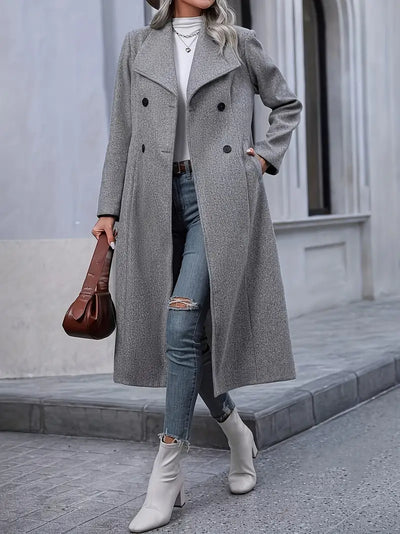 Manteau élégant en tricot croisé pour femme - couleur unie