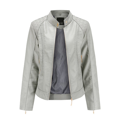 Veste en cuir PU avec cou féminin élevé