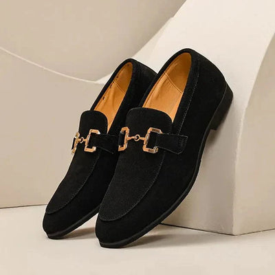 Negro - Mocasines de ante con hebilla de metal