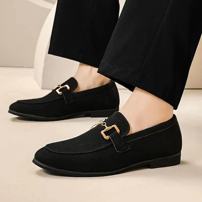 Negro - Mocasines de ante con hebilla de metal