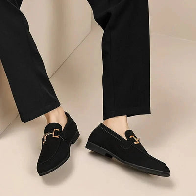 Negro - Mocasines de ante con hebilla de metal