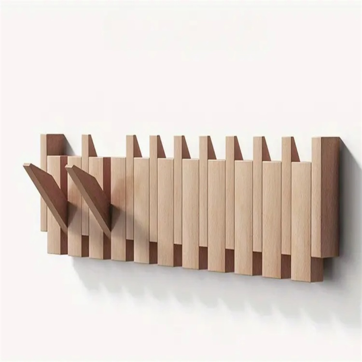 Porte-manteau mural en bois - Porte-manteau pour piano fait main avec crochets pliants