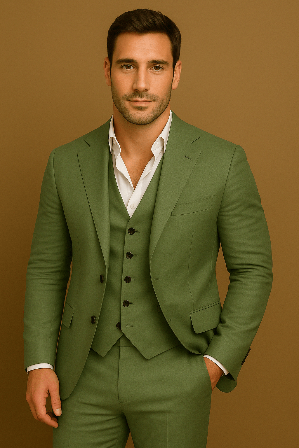 Abito da sposo da uomo in lino a tre pezzi con blazer, gilet e pantaloni