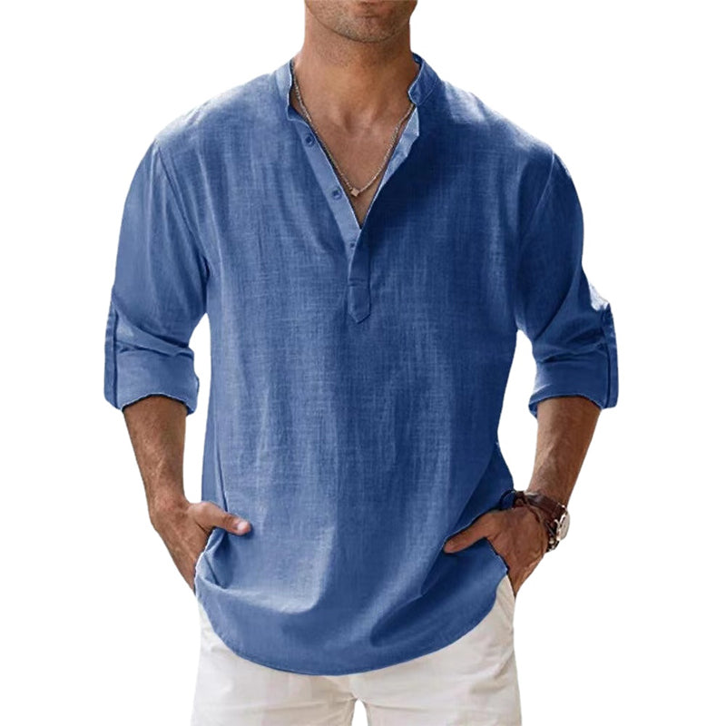 Lunari - Chemise homme en lin à col Henley