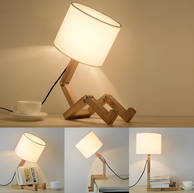 Lámpara flexible WoodMan - Lámpara de mesa robot de madera maciza