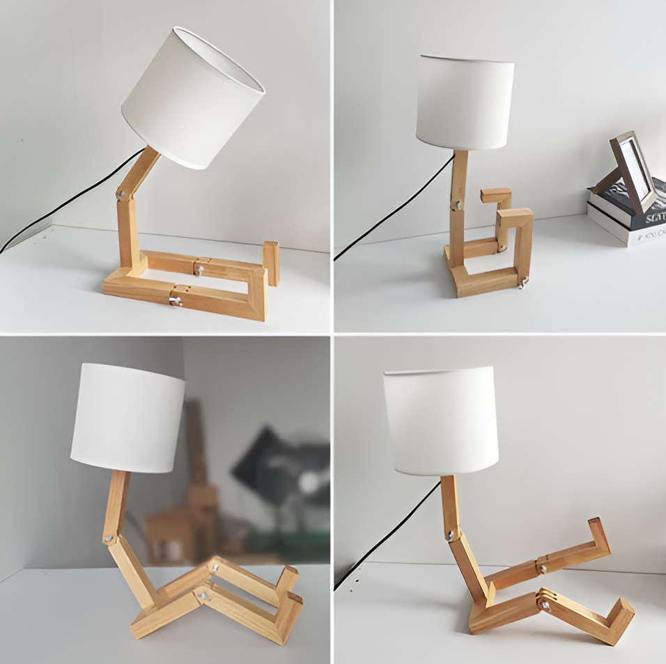Lámpara flexible WoodMan - Lámpara de mesa robot de madera maciza