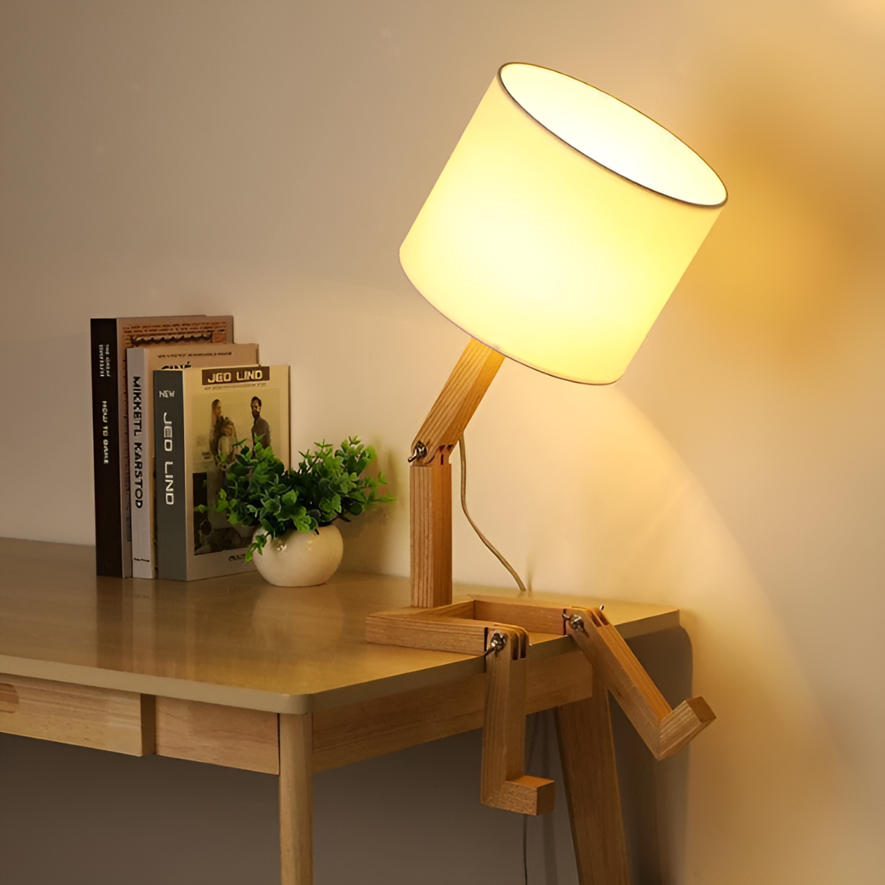 Lámpara flexible WoodMan - Lámpara de mesa robot de madera maciza