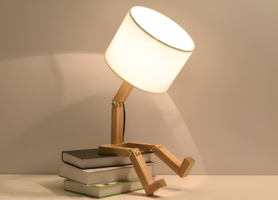 Lámpara flexible WoodMan - Lámpara de mesa robot de madera maciza