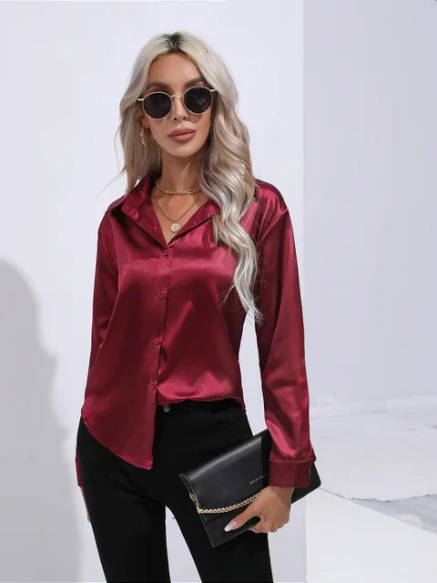 Elegante blusa in raso a maniche lunghe - disinvolta e lussuosa