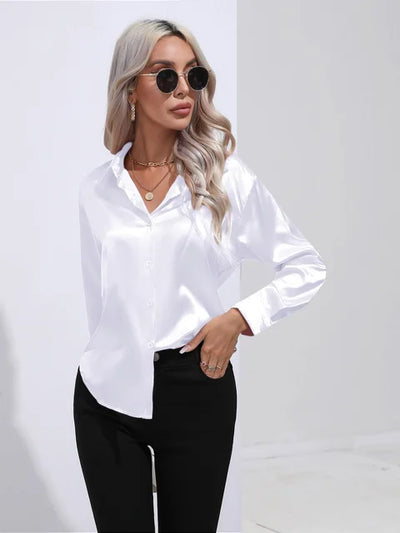 Elegante blusa in raso a maniche lunghe - disinvolta e lussuosa