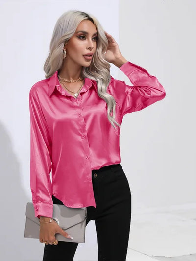 Elegante blusa in raso a maniche lunghe - disinvolta e lussuosa