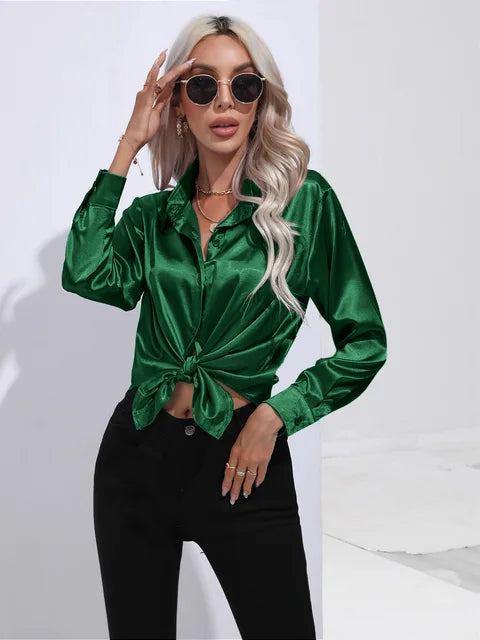 Elegante blusa in raso a maniche lunghe - disinvolta e lussuosa