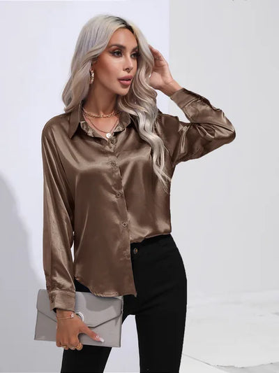 Elegante blusa in raso a maniche lunghe - disinvolta e lussuosa
