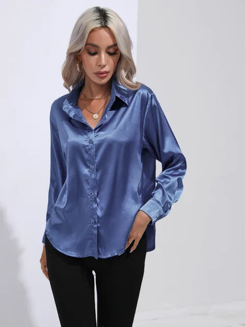 Elegante blusa in raso a maniche lunghe - disinvolta e lussuosa