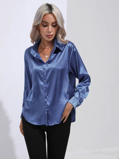 Elegante blusa in raso a maniche lunghe - disinvolta e lussuosa