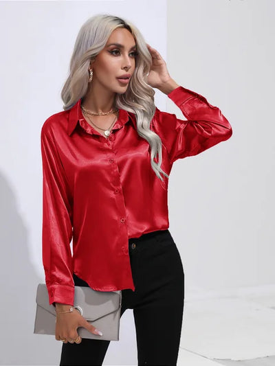 Elegante blusa in raso a maniche lunghe - disinvolta e lussuosa
