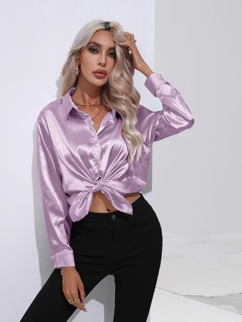 Elegante blusa in raso a maniche lunghe - disinvolta e lussuosa