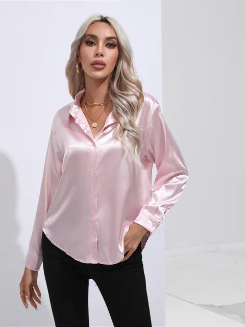 Elegante blusa in raso a maniche lunghe - disinvolta e lussuosa