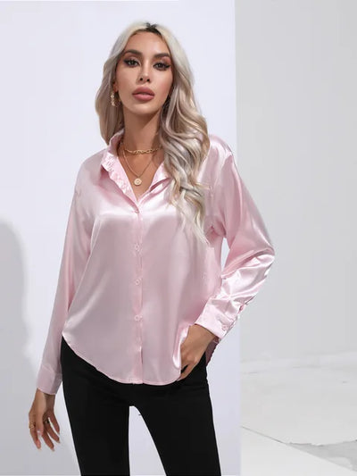 Elegante blusa in raso a maniche lunghe - disinvolta e lussuosa