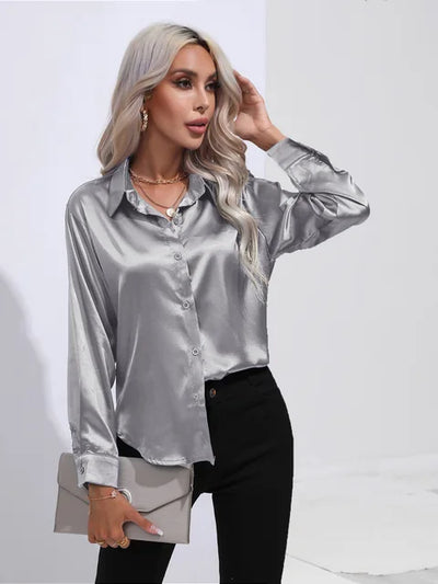 Elegante blusa in raso a maniche lunghe - disinvolta e lussuosa