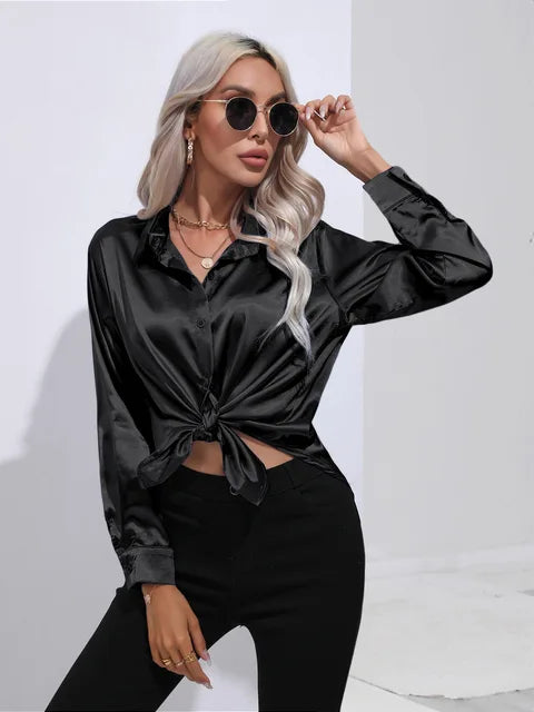 Elegante blusa in raso a maniche lunghe - disinvolta e lussuosa