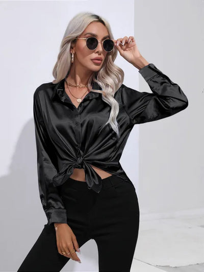 Elegante blusa in raso a maniche lunghe - disinvolta e lussuosa