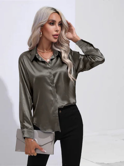 Elegante blusa in raso a maniche lunghe - disinvolta e lussuosa