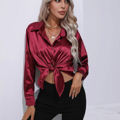 Elegante blusa in raso a maniche lunghe - disinvolta e lussuosa