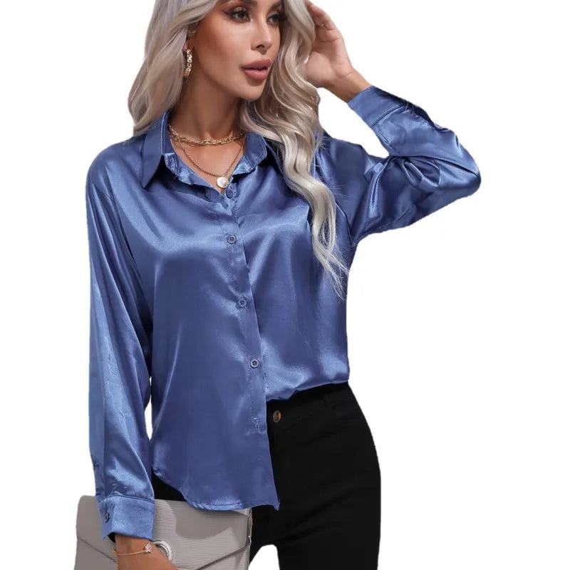 Elegante blusa in raso a maniche lunghe - disinvolta e lussuosa