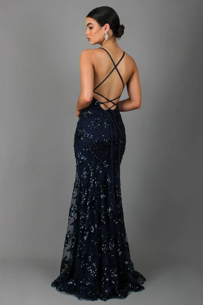 Vestido de noche con apliques de lentejuelas | Elegancia y glamour | Corte entallado