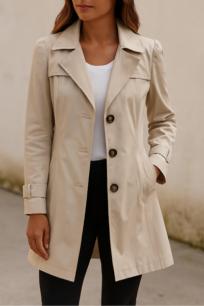 Trench da donna con bottoni - Giacca da stagione intermedia con colletto