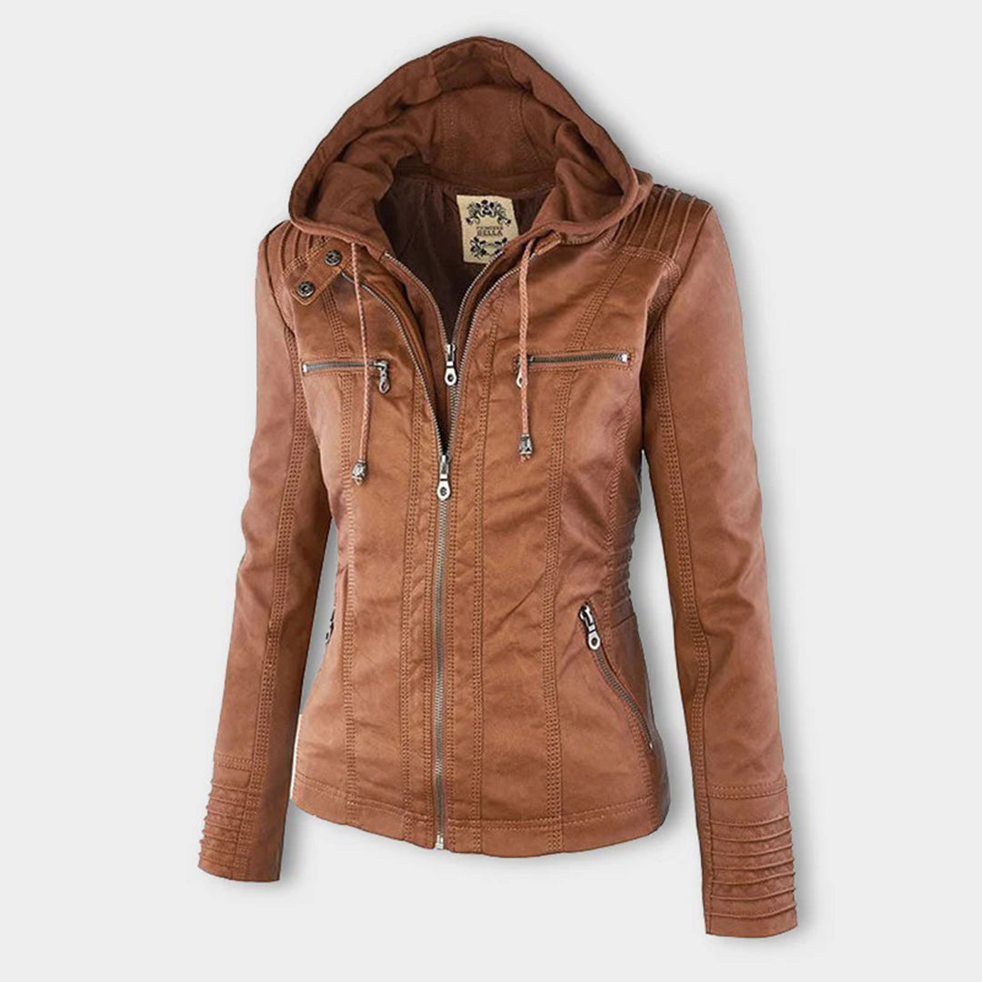 Veste en cuir PU avec capuche pour femmes