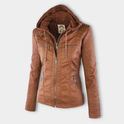 Veste en cuir PU avec capuche pour femmes