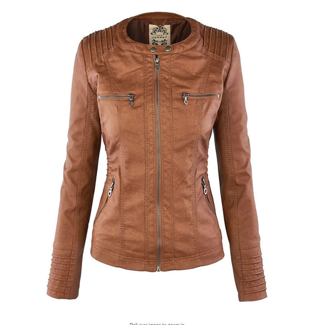 Veste en cuir PU avec capuche pour femmes