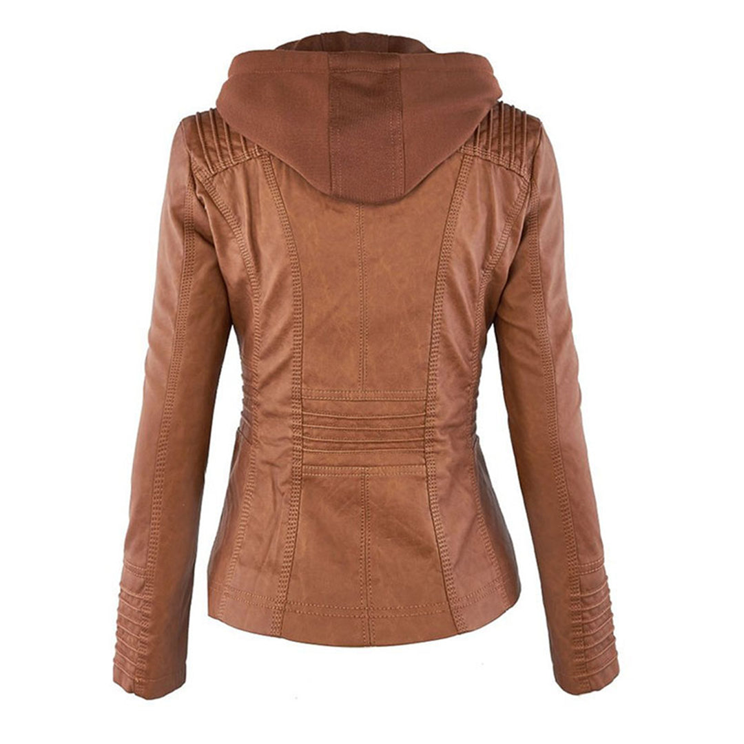 Veste en cuir PU avec capuche pour femmes