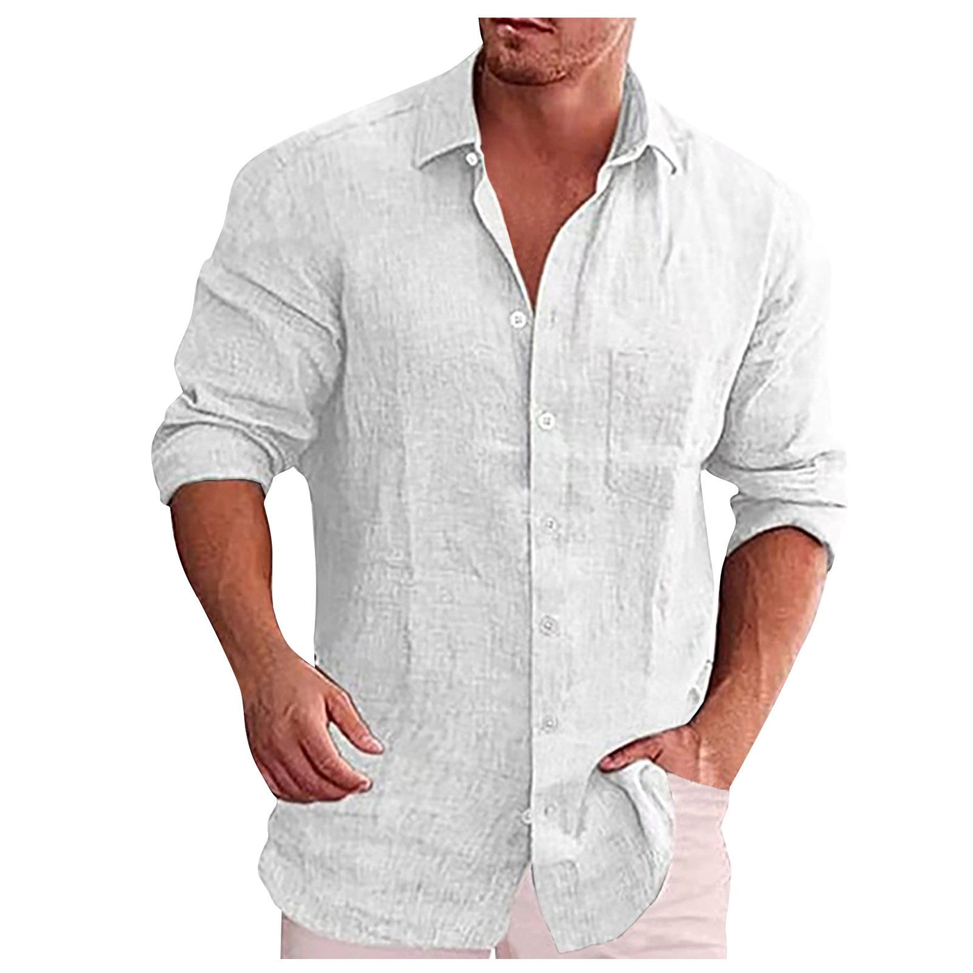 Camisa de lino de hombre con cuello vuelto