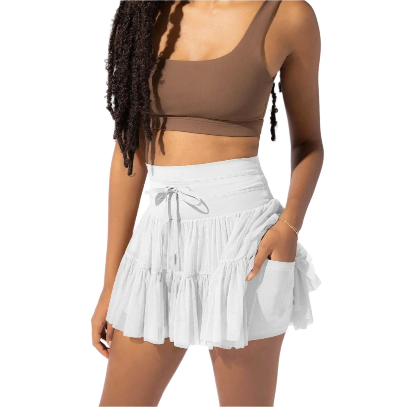 Mini-jupe taille haute pour femme avec plis et short intégré