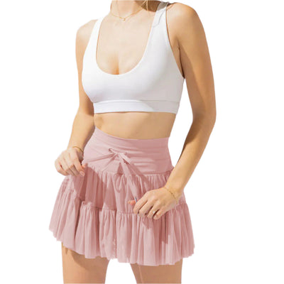 Mini-jupe taille haute pour femme avec plis et short intégré